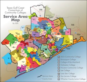 Map of Community College Service Areas by ISD