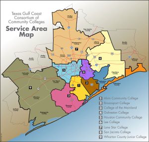 Map of Community College Service Areas by County